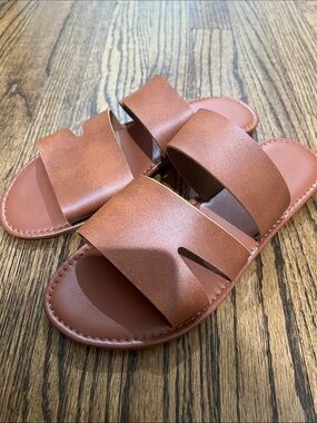 Brown Double-Strap Slide Sandals